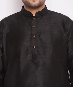 VASTRAMAY Men's Plus Size Black Cotton Silk Blend Kurta And Pyjama Set