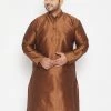 Vastramay Plus Size Collection Men's Plus Size Coffee Brown Silk Blend Kurta 1 Vastramay Plus Size Collection Men's Plus Size Coffee Brown Silk Blend Kurta
