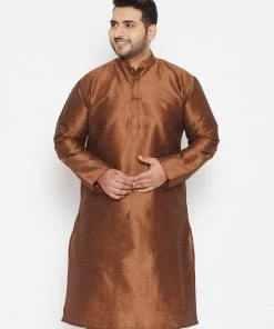 Vastramay Plus Size Collection Men's Plus Size Coffee Brown Silk Blend Kurta