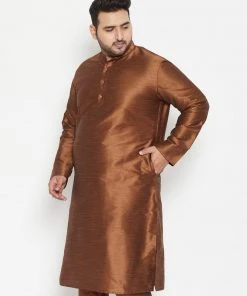 Vastramay Plus Size Collection Men's Plus Size Coffee Brown Silk Blend Kurta