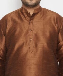 Vastramay Plus Size Collection Men's Plus Size Coffee Brown Silk Blend Kurta