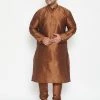 Vastramay Plus Size Collection Men's Plus Size Coffee Brown Silk Blend Kurta Pyjama Set