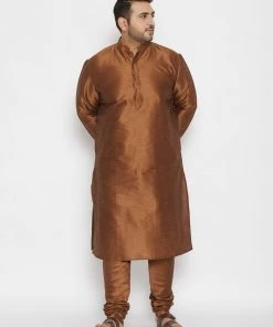 Vastramay Plus Size Collection Men's Plus Size Coffee Brown Silk Blend Kurta Pyjama Set 14 Vastramay Plus Size Collection Men's Plus Size Coffee Brown Silk Blend Kurta Pyjama Set