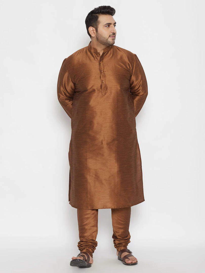 Vastramay Plus Size Collection Men's Plus Size Coffee Brown Silk Blend Kurta Pyjama Set 8 Vastramay Plus Size Collection Men's Plus Size Coffee Brown Silk Blend Kurta Pyjama Set