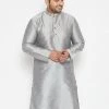 Vastramay Men's Plus Size Grey Silk Blend Kurta