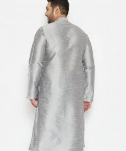 Vastramay Men's Plus Size Grey Silk Blend Kurta 10 Vastramay Men's Plus Size Grey Silk Blend Kurta