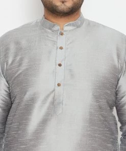 Vastramay Men's Plus Size Grey Silk Blend Kurta 11 Vastramay Men's Plus Size Grey Silk Blend Kurta