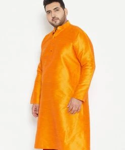 Vastramay Men's Plus Size Orange Silk Blend Kurta