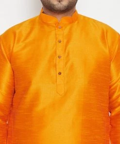Vastramay Plus Size Collection Men's Plus Size Orange And Maroon Silk Blend Kurta Pyjama Set