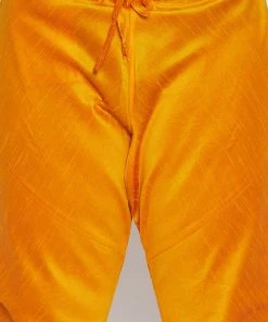 Vastramay Plus Size Collection Men's Plus Size Orange Silk Blend Kurta Pyjama Set