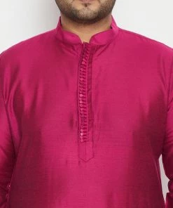 Vastramay Men's Plus Size Fushia Pink Viscose Blend Kurta Plus Size Collection