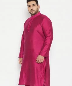 Vastramay Men's Plus Size Fushia Pink Viscose Blend Kurta Plus Size Collection