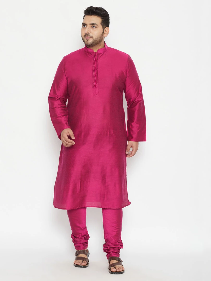 Vastramay Men's Plus Size Fushia Pink Viscose Blend Kurta Pyjama Set Plus Size Collection 3 Vastramay Men's Plus Size Fushia Pink Viscose Blend Kurta Pyjama Set Plus Size Collection