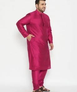 Vastramay Men's Plus Size Fushia Pink Viscose Blend Kurta Pyjama Set Plus Size Collection