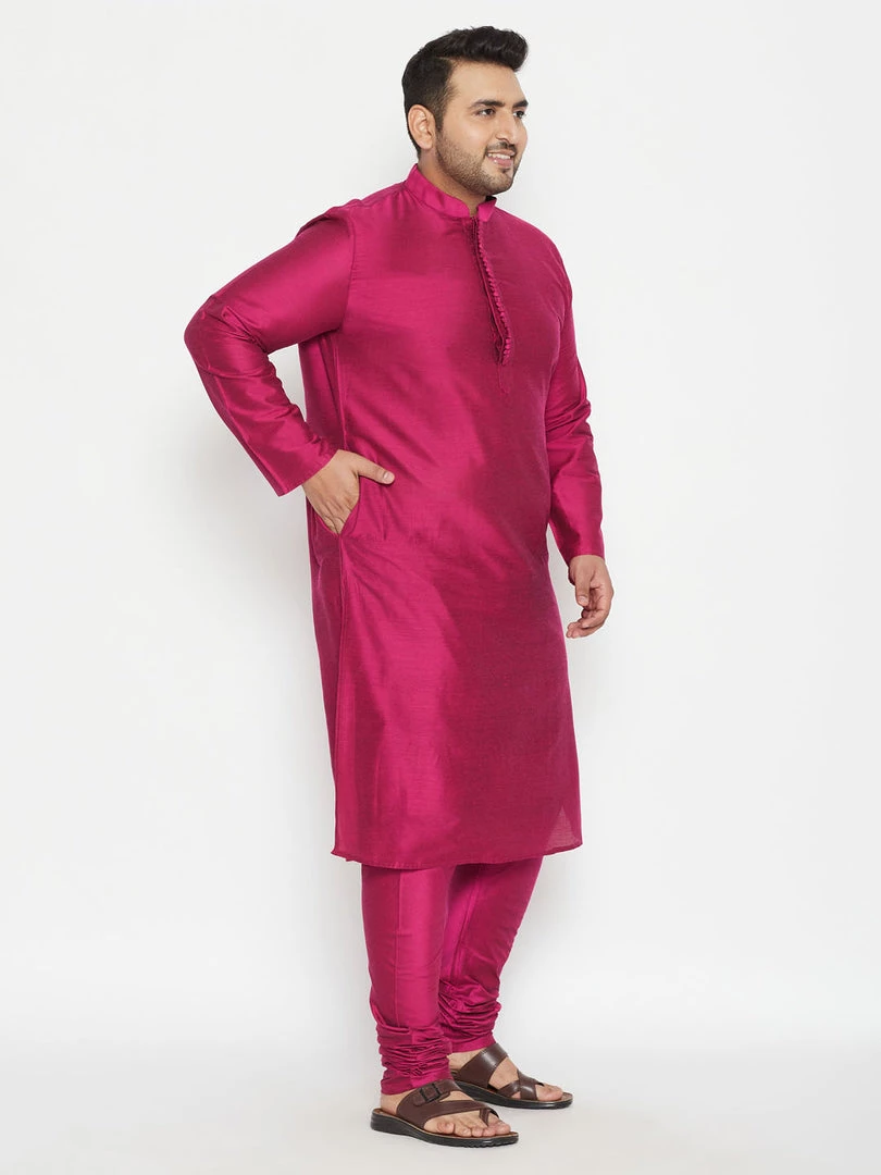 Vastramay Men's Plus Size Fushia Pink Viscose Blend Kurta Pyjama Set Plus Size Collection 4 Vastramay Men's Plus Size Fushia Pink Viscose Blend Kurta Pyjama Set Plus Size Collection