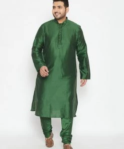 Vastramay Men's Plus Size Green Viscose Blend Kurta And Pyjama Set