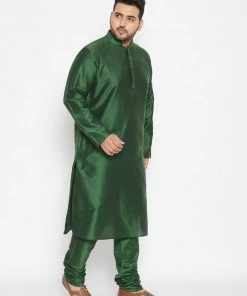Vastramay Men's Plus Size Green Viscose Blend Kurta And Pyjama Set