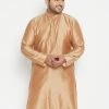 Vastramay Plus Size Collection Men's Plus Size Rose Gold Viscose Blend Kurta