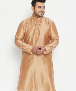 Vastramay Plus Size Collection Men's Plus Size Rose Gold Viscose Blend Kurta