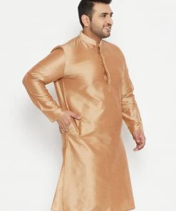 Vastramay Plus Size Collection Men's Plus Size Rose Gold Viscose Blend Kurta