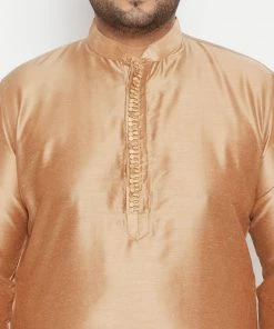 Vastramay Plus Size Collection Men's Plus Size Rose Gold Viscose Blend Kurta