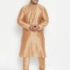 Vastramay Men's Plus Size Rose Gold Viscose Blend Kurta Pyjama Set