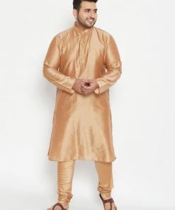 Vastramay Men's Plus Size Rose Gold Viscose Blend Kurta Pyjama Set
