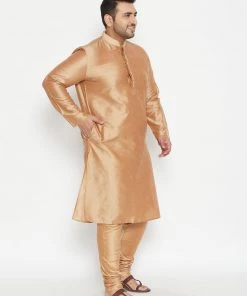 Vastramay Men's Plus Size Rose Gold Viscose Blend Kurta Pyjama Set