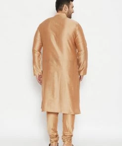 Vastramay Men's Plus Size Rose Gold Viscose Blend Kurta Pyjama Set
