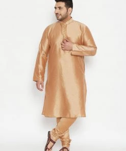 Vastramay Men's Plus Size Rose Gold Viscose Blend Kurta Pyjama Set