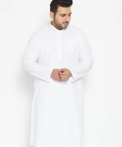 Vastramay Men's Plus Size White Cotton Blend Kurta Plus Size Collection
