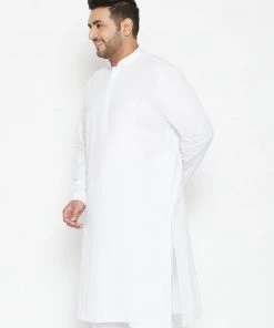 Vastramay Men's Plus Size White Cotton Blend Kurta Plus Size Collection