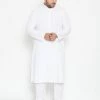 Vastramay Plus Size Collection Men's Plus Size White Cotton Blend Kurta Pyjama Set