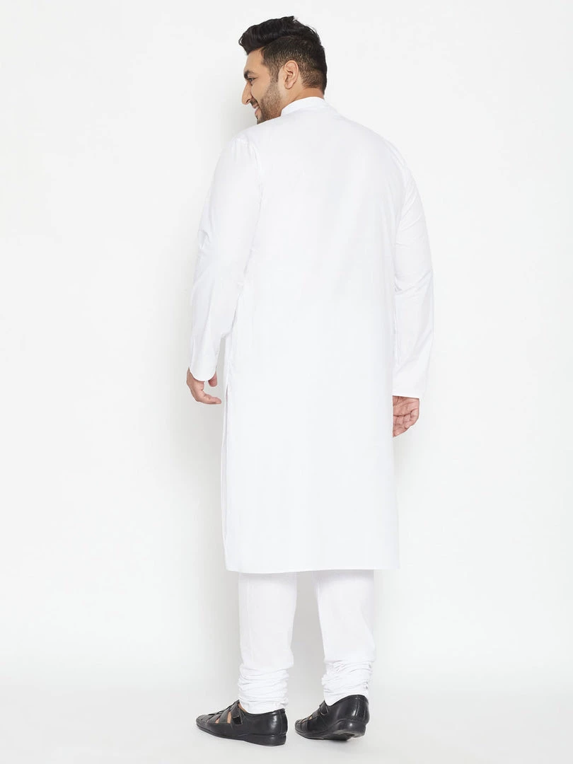 Vastramay Plus Size Collection Men's Plus Size White Cotton Blend Kurta Pyjama Set 5 Vastramay Plus Size Collection Men's Plus Size White Cotton Blend Kurta Pyjama Set