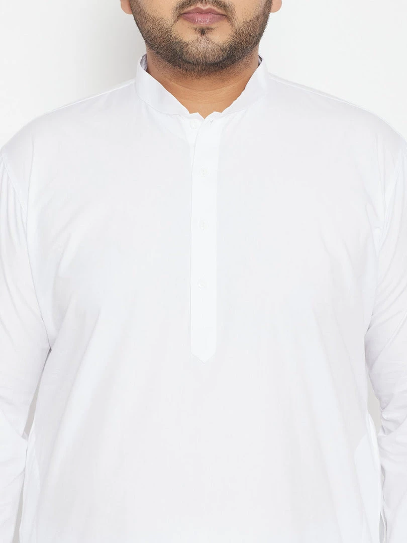 Vastramay Plus Size Collection Men's Plus Size White Cotton Blend Kurta Pyjama Set 6 Vastramay Plus Size Collection Men's Plus Size White Cotton Blend Kurta Pyjama Set