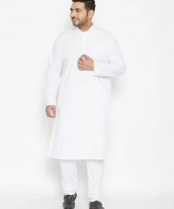 Vastramay Plus Size Collection Men's Plus Size White Cotton Blend Kurta Pyjama Set 14 Vastramay Plus Size Collection Men's Plus Size White Cotton Blend Kurta Pyjama Set