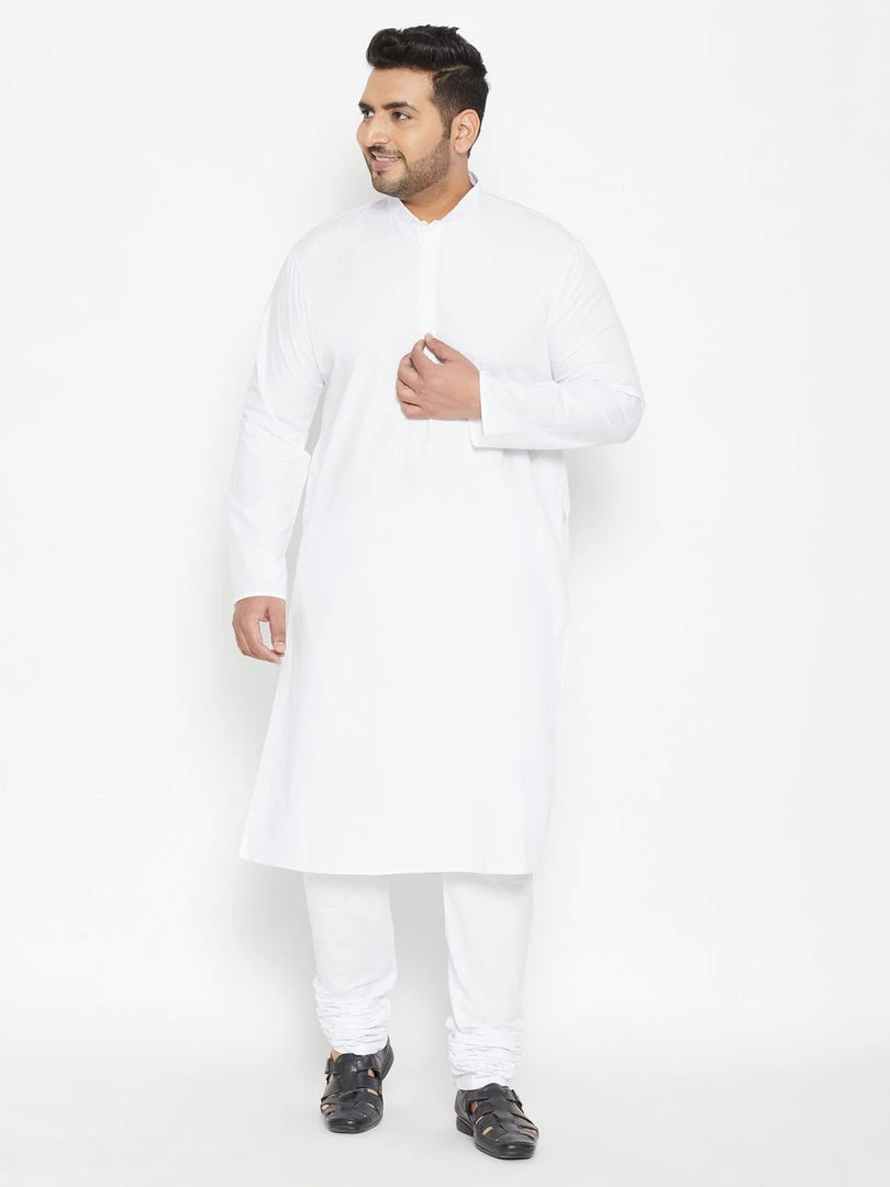 Vastramay Plus Size Collection Men's Plus Size White Cotton Blend Kurta Pyjama Set 8 Vastramay Plus Size Collection Men's Plus Size White Cotton Blend Kurta Pyjama Set