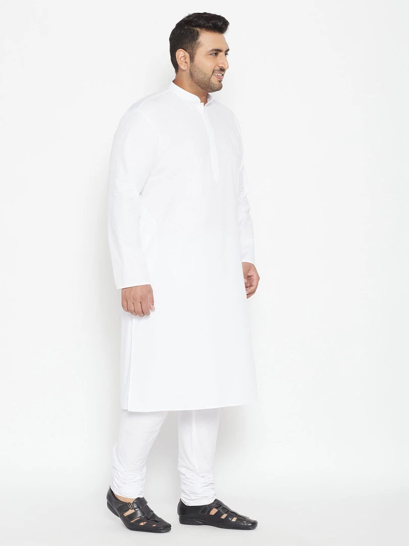 Vastramay Plus Size Collection Men's Plus Size White Cotton Blend Kurta Pyjama Set 4 Vastramay Plus Size Collection Men's Plus Size White Cotton Blend Kurta Pyjama Set