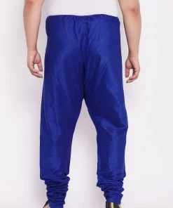 VASTRAMAY Men's Plus Size Blue Cotton Silk Blend Churidar