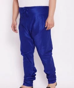 VASTRAMAY Men's Plus Size Blue Cotton Silk Blend Churidar