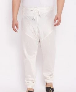 VASTRAMAY Men's Plus Size Cream-Coloured Solid Relax Fit Churidar