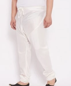 VASTRAMAY Men's Plus Size Cream-Coloured Solid Relax Fit Churidar