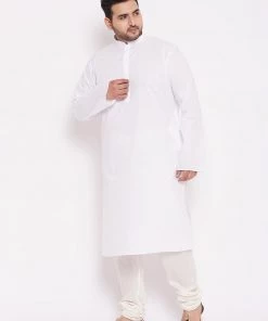 VASTRAMAY Men's Plus Size Cream-Coloured Solid Relax Fit Churidar