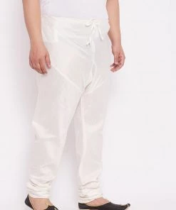 VASTRAMAY Men's Plus Size Cream-Coloured Solid Relax Fit Churidar