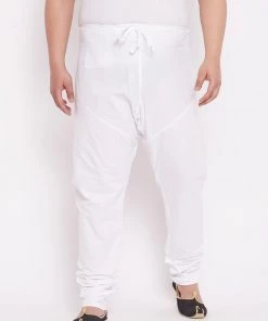 SALE VASTRAMAY Men's Plus Size White Solid Pure Cotton Relaxed-Fit Pyjama
