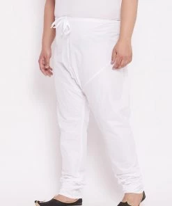 SALE VASTRAMAY Men's Plus Size White Solid Pure Cotton Relaxed-Fit Pyjama