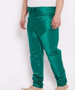 VASTRAMAY Men's Plus Size Turquoise Cotton Silk Blend Churidar Pyjama