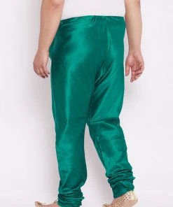 VASTRAMAY Men's Plus Size Turquoise Cotton Silk Blend Churidar Pyjama