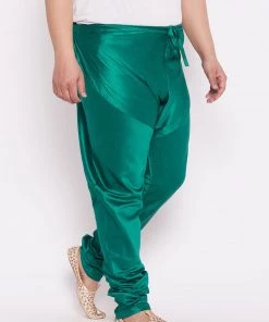 VASTRAMAY Men's Plus Size Turquoise Cotton Silk Blend Churidar Pyjama