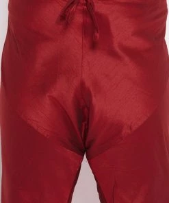 Vastramay Men's Maroon Cotton Silk Blend Pyjama